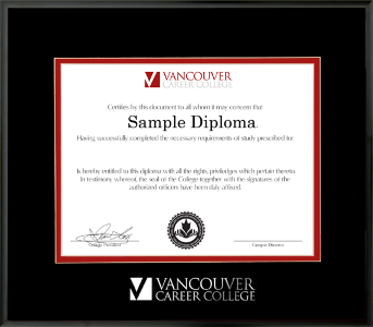 Satin black metal diploma frame with double matting and silver embossed logo